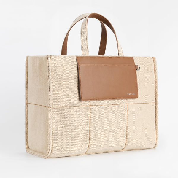 Askılı Kanvas Tote Laptop Çantası - Bej