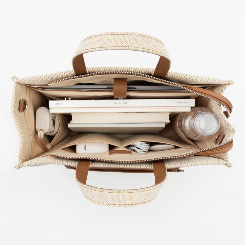 Askılı Kanvas Tote Laptop Çantası - Bej