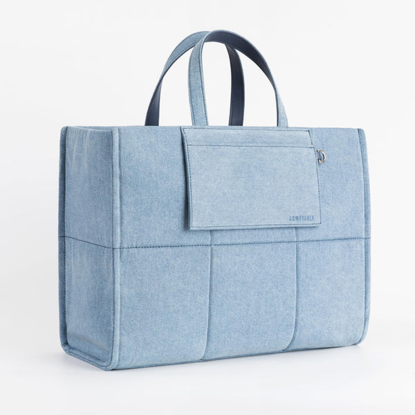 Askılı Kanvas Tote Laptop Çantası - Denim