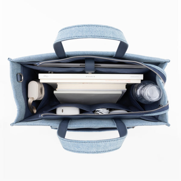Askılı Kanvas Tote Laptop Çantası - Denim