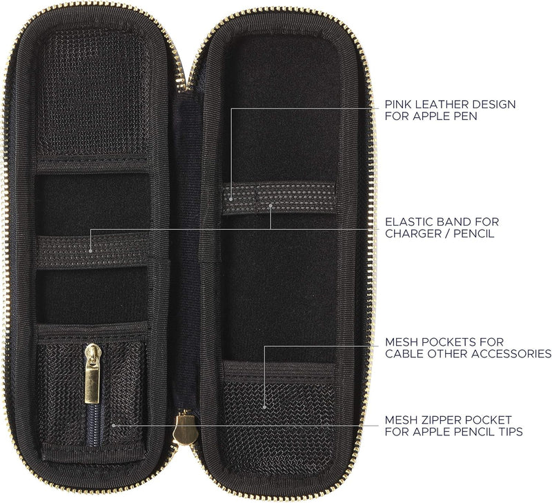 Kalemlik ve Koruyucu Taşıma Çantası - Apple Pencil ve Kalem Aksesuarları için Elastik Kılıf, File Cepli AirPods Çantası - Mavi Çizgili