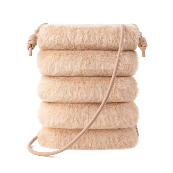 Peluş Askılı Mini Çanta – Yumuşak Suni Kürklü, Mıknatıslı Kapama Telefon Çantası - Camel