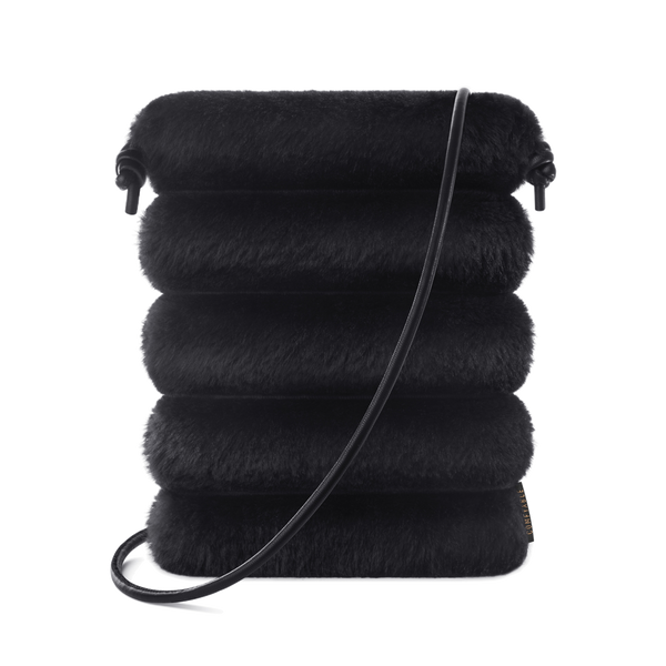 Peluş Askılı Mini Çanta – Yumuşak Suni Kürklü, Mıknatıslı Kapama Telefon Çantası - Siyah
