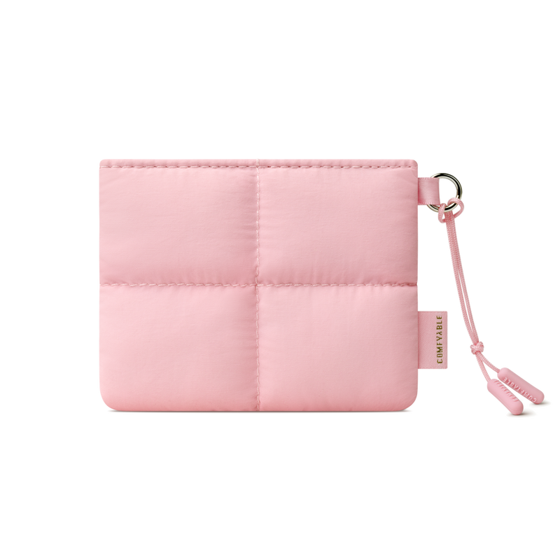 Sevimli Puffy Mini Cüzdan – Suya Dayanıklı, Şeffaf Kart Pencereli, Mıknatıslı Kapatma, AirPods ve Aksesuar Organizeri – Pembe