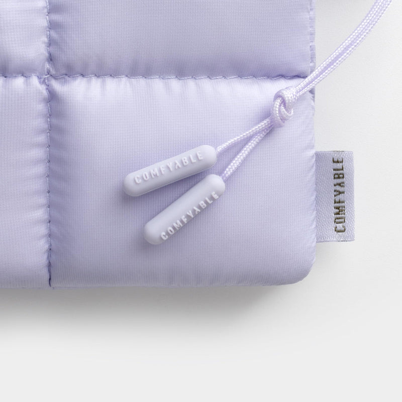 Sevimli Puffy Mini Cüzdan – Suya Dayanıklı, Şeffaf Kart Pencereli, Mıknatıslı Kapatma, AirPods ve Aksesuar Organizeri – Mor