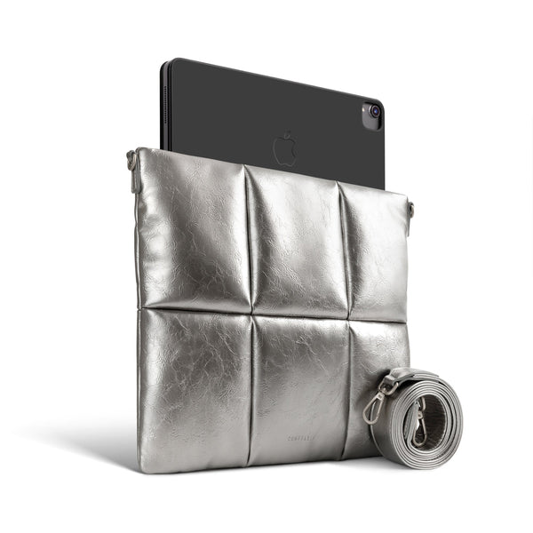Suya Dayanıklı Askılı Puffy iPad Air/Pro Tablet Çantası - M5/M4/M3/M2/M1 Uyumlu - Gümüş