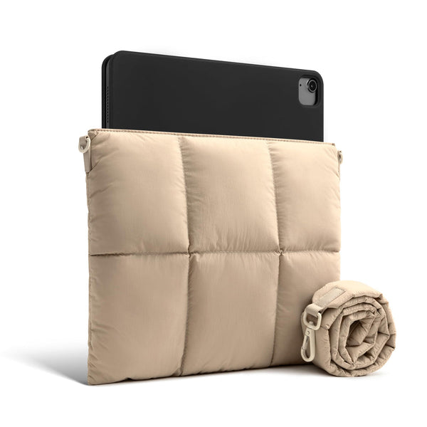Suya Dayanıklı Askılı Puffy iPad Air/Pro Tablet Çantası - M5/M4/M3/M2/M1 Uyumlu - Yulaf Rengi